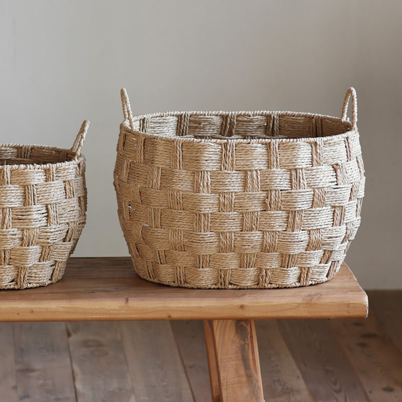 Storage baskets made of woven natural material