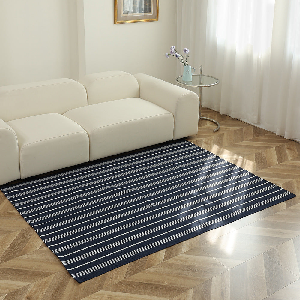 Striped flat woven carpet for living room with low pile and modern striped pattern