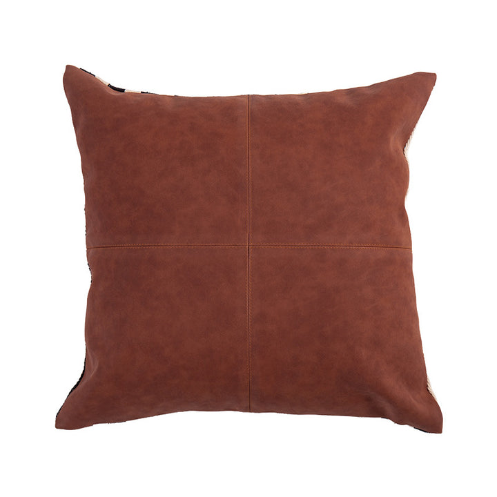Square faux leather cushion cover with cross seam and concealed zipper