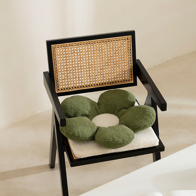 Padded flower seat cushion with teddy plush and ergonomic padding
