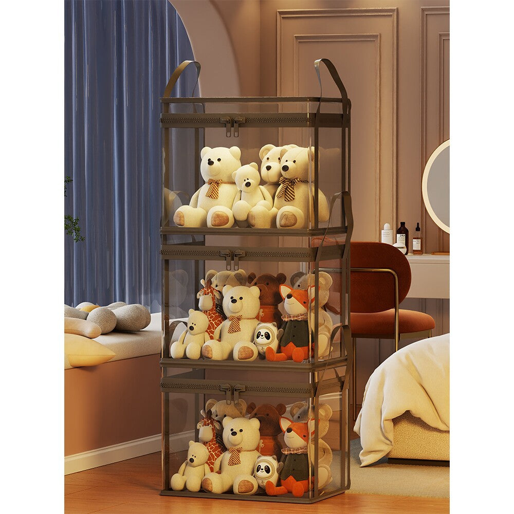 Transparent Zippered Foldable Storage Box with Reinforced Carry Handles