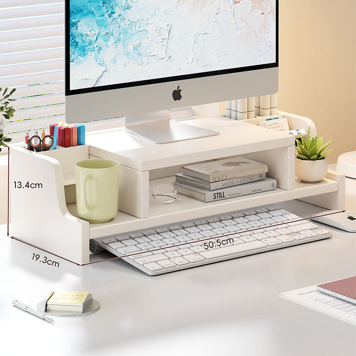 Wooden Monitor Riser with Lockable Drawer and Pen Organizer