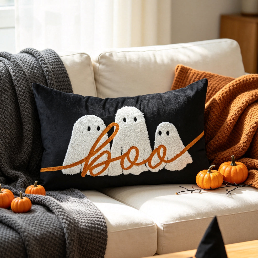 Halloween Sherpa Tufted Lumbar Throw Pillow Cover