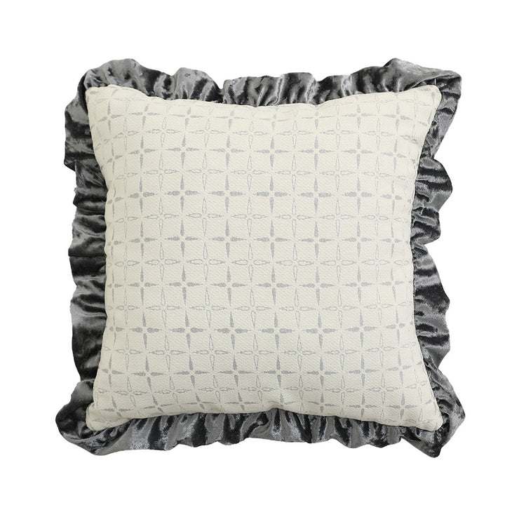 Square decorative pillow in Baroque style with velvet ruffle and putto jacquard