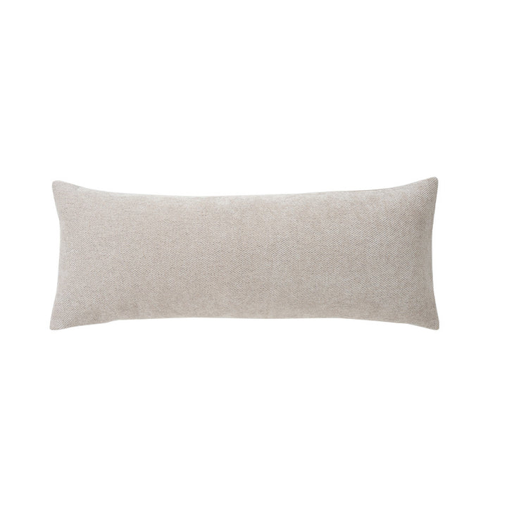 Long rectangular lumbar and neck pillow with textured woven look and concealed zipper