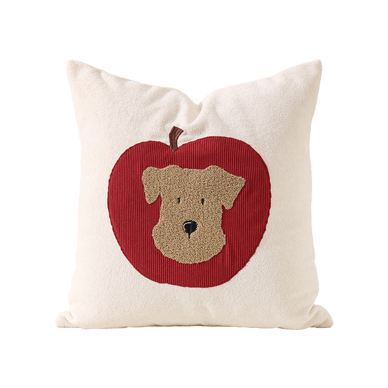 Square decorative cushion with stitched dog appliqué and soft cotton blend