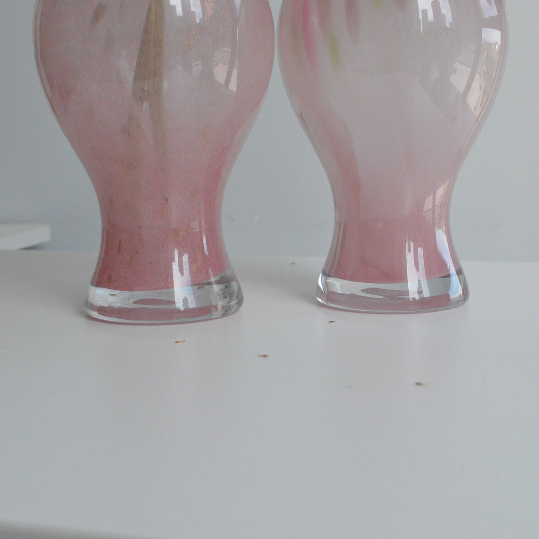 Hand-Blown Fluted-Rim Bulbous Pedestal Art Glass Vase