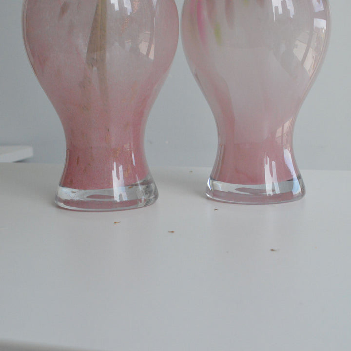 Hand-Blown Fluted-Rim Bulbous Pedestal Art Glass Vase