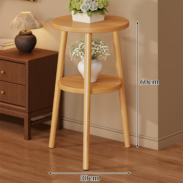 Two-Tier Round Side Table Plant Stand with Solid Wood Tripod Legs