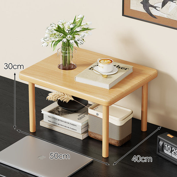 Compact Solid Wood Elevated Desk Display Stand with Under-Shelf Storage and Rounded Leg Design