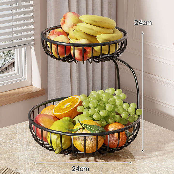 Tiered Curved-Frame Open-Wire Fruit Bowl Stand