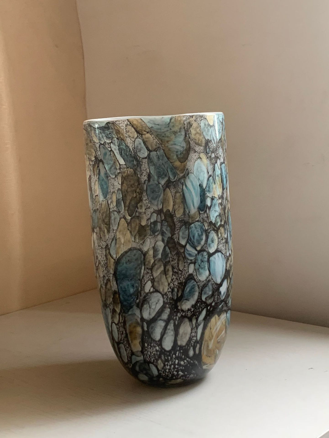 Handcrafted Metallic Ombre Crackle Glass Decorative Vase with Flared Neck