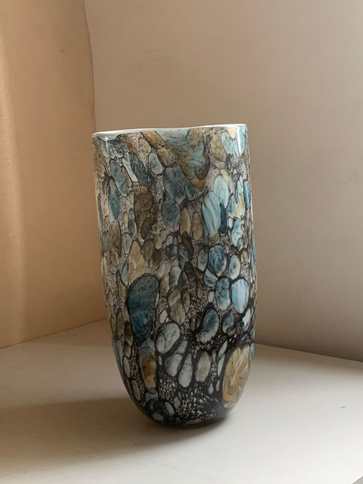Handcrafted Metallic Ombre Crackle Glass Decorative Vase with Flared Neck
