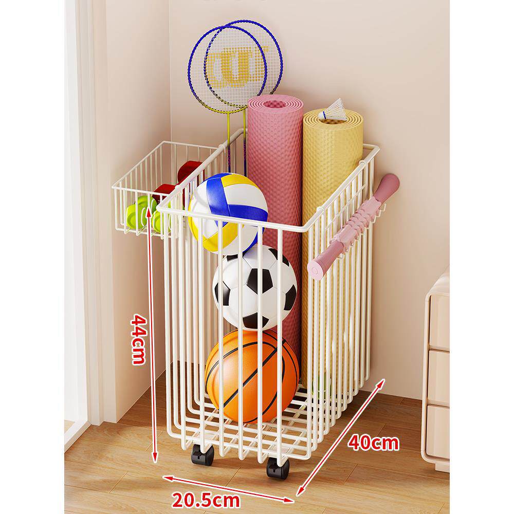 Narrow Mobile Wire Sports Gear Storage Cart for Balls and Yoga Mats with Casters