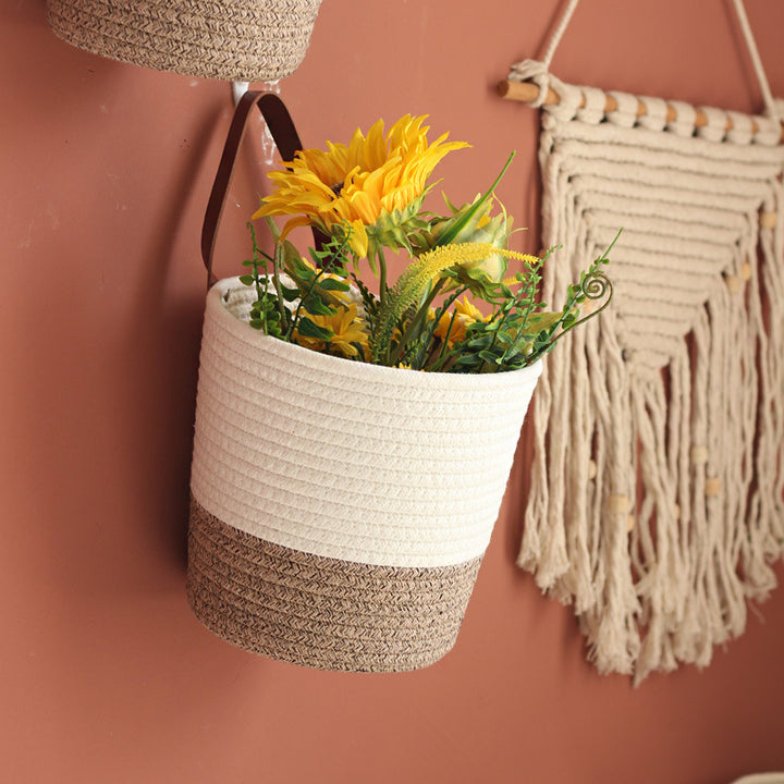 Decorative basket with leather handle