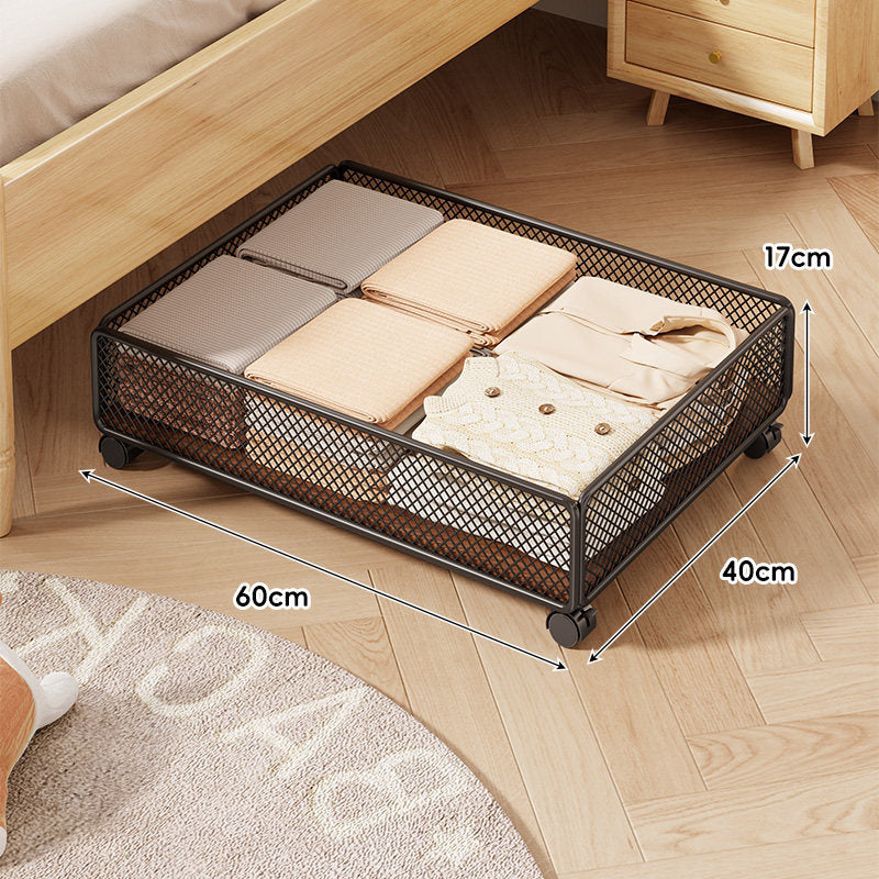 Low-Profile Rolling Under-Bed Mesh Storage Drawer with Locking Casters