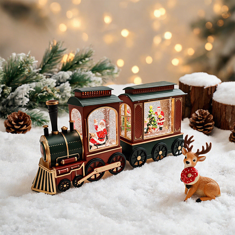 Nostalgic Christmas Train Lantern with Moving Santa