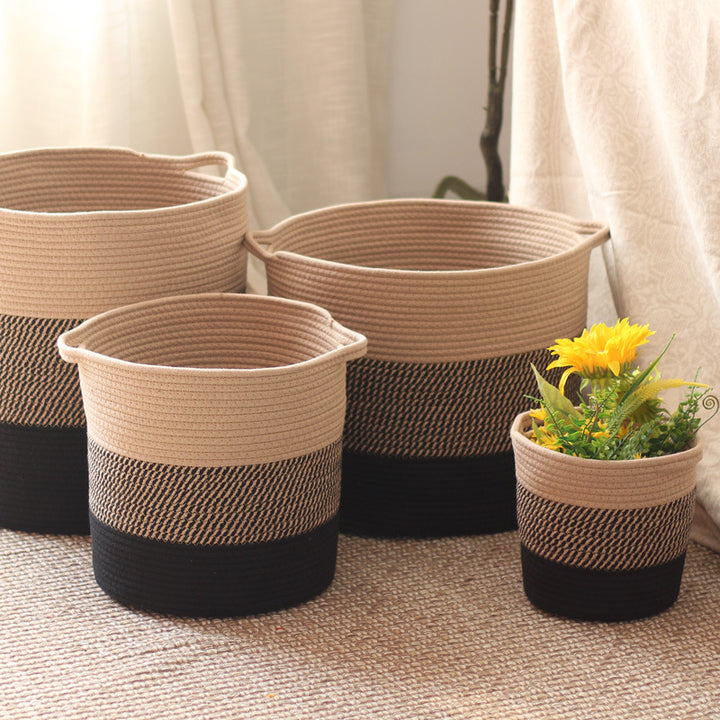 Stylish storage bucket made of woven natural material