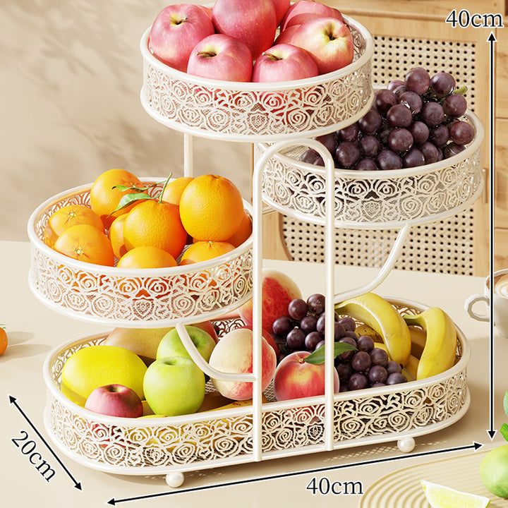 Tiered Decorative Metal Fruit and Snack Stand with Filigree Baskets
