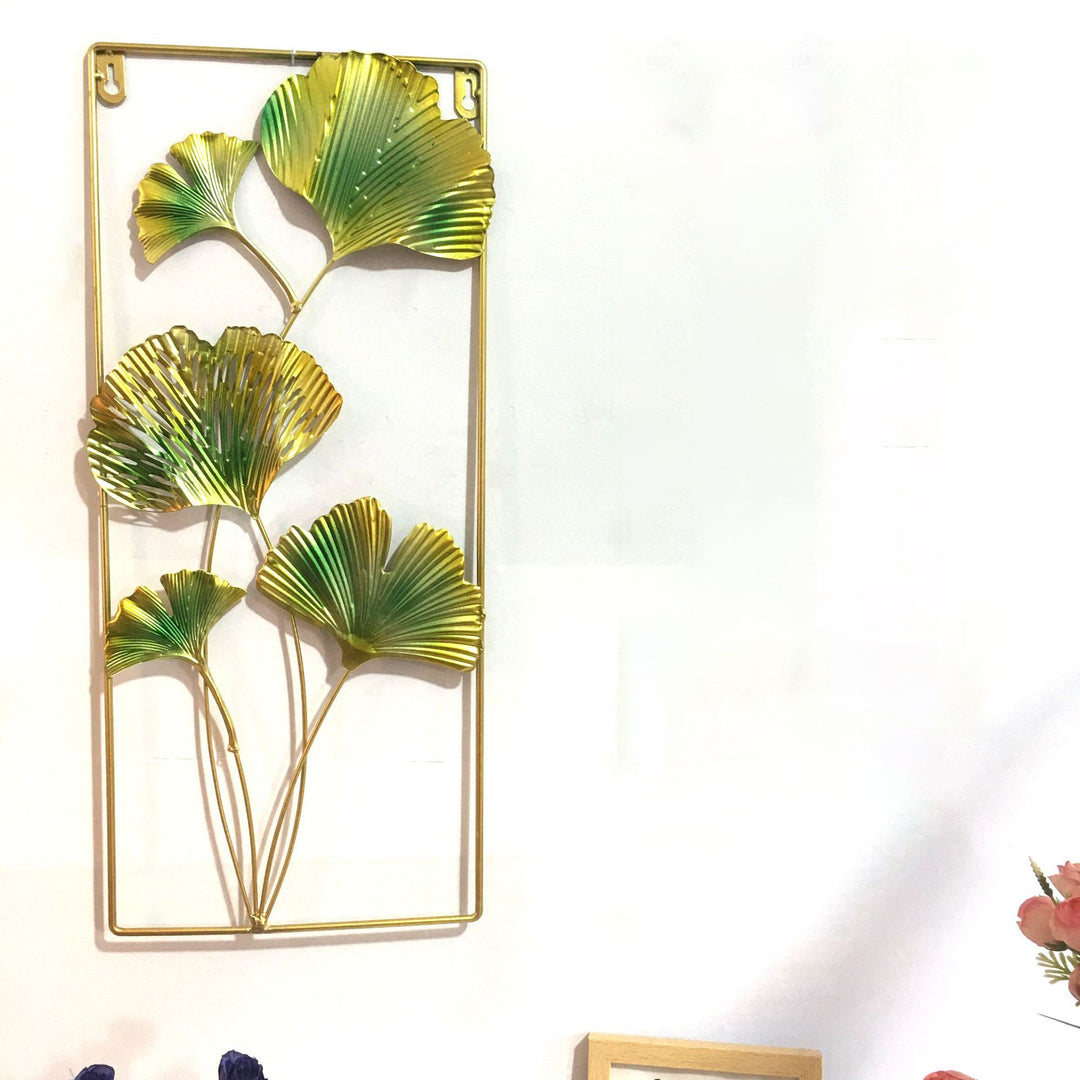 Decorative Metal Wall Art with Tropical Leaf and Mirror Design