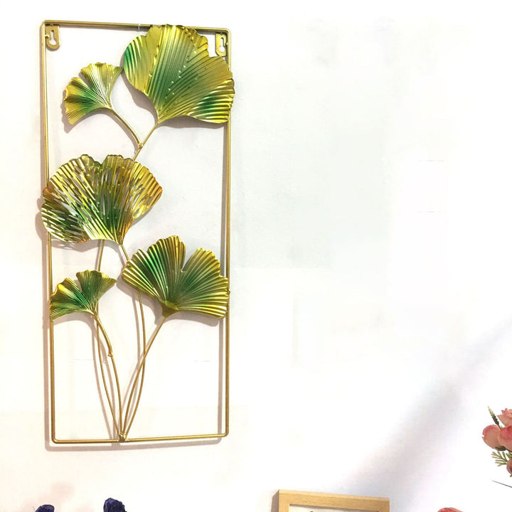 Decorative Metal Wall Art with Tropical Leaf and Mirror Design