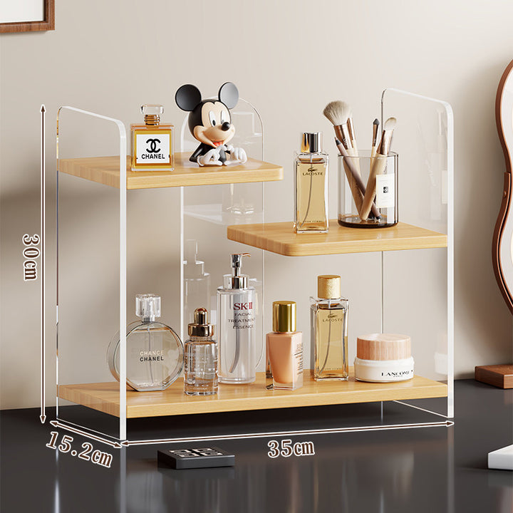 Staggered Two-Tier Acrylic Vanity Display Shelf with Floating White Boards