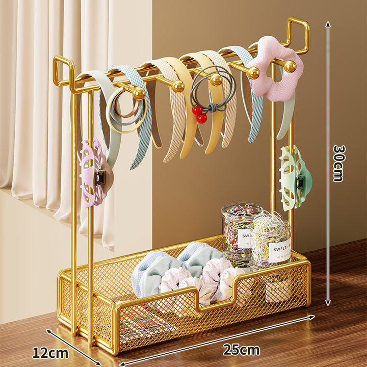 Headband and Hair Accessory Organizer Stand with Mesh Storage Tray