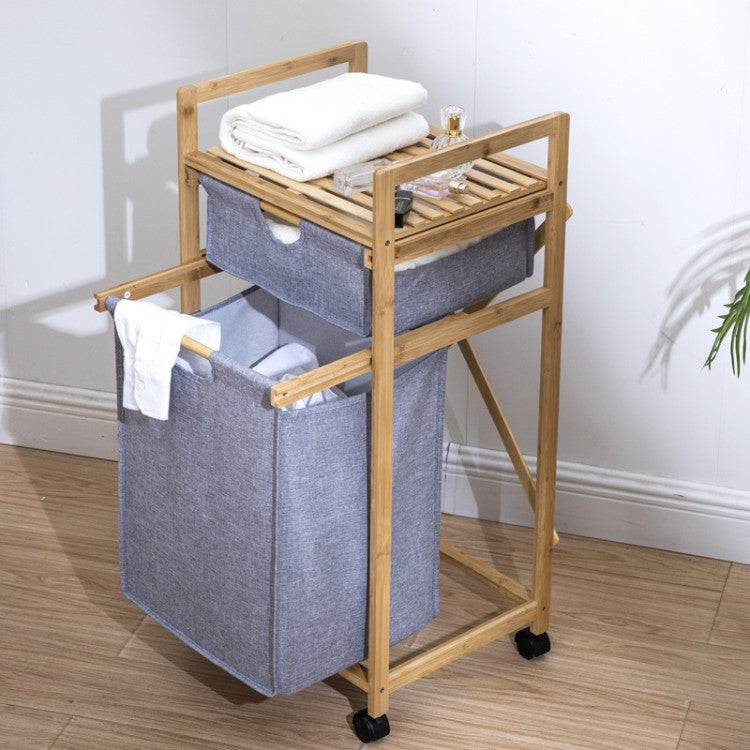 Stylish laundry storage tower with wheels