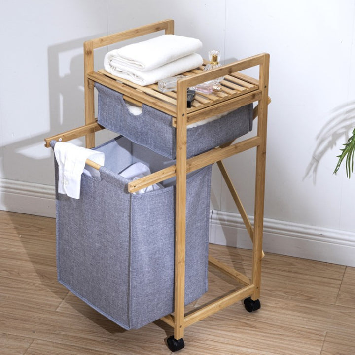Stylish laundry storage tower with wheels