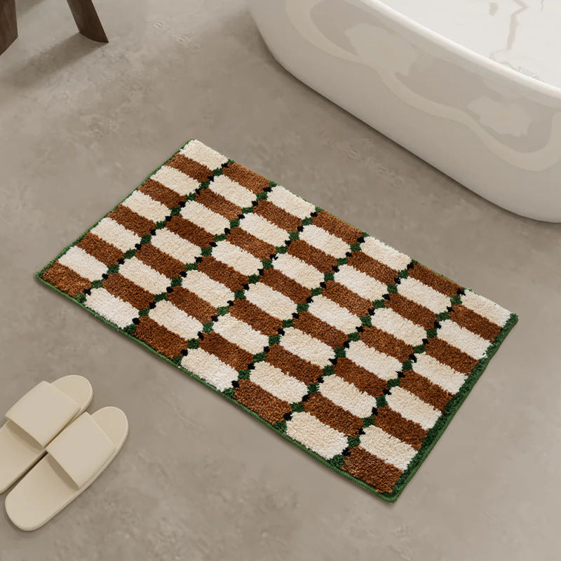 cozy cotton chenille bath mat with geometric texture pattern and non-slip back