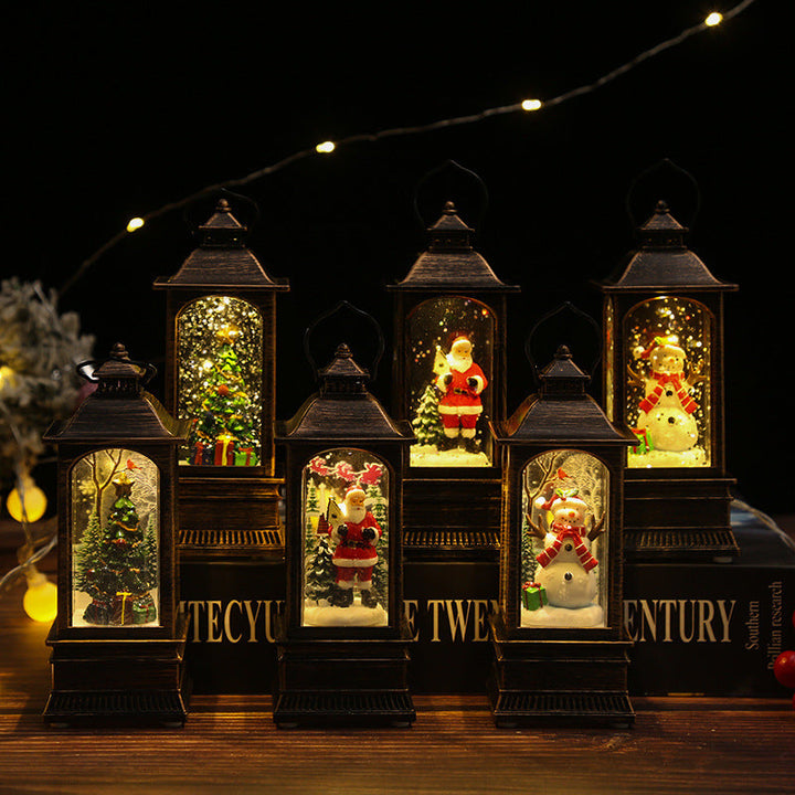 Nostalgic Christmas lantern with glowing snowman