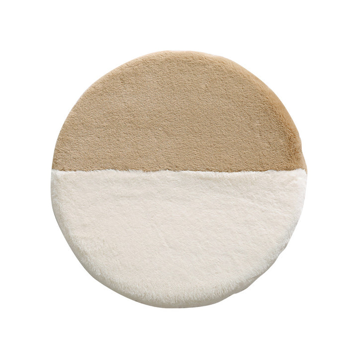 Round high-pile microfiber bath mat with two-tone division and non-slip base