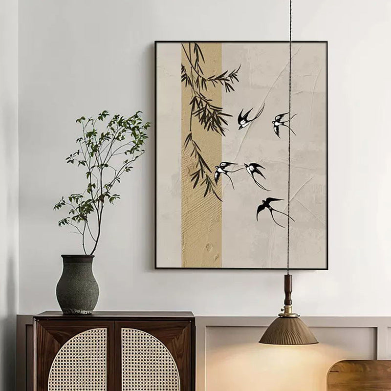 Decorative Wall Art with Bamboo and Bird Motif
