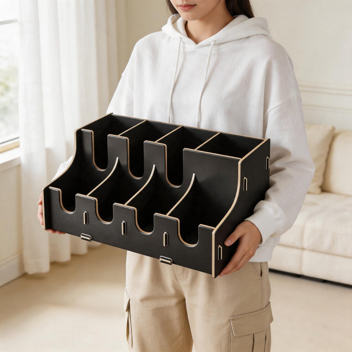Modular Bamboo Countertop Coffee Station Organizer with Multi-Compartment Cup Lid and Straw Dispensers