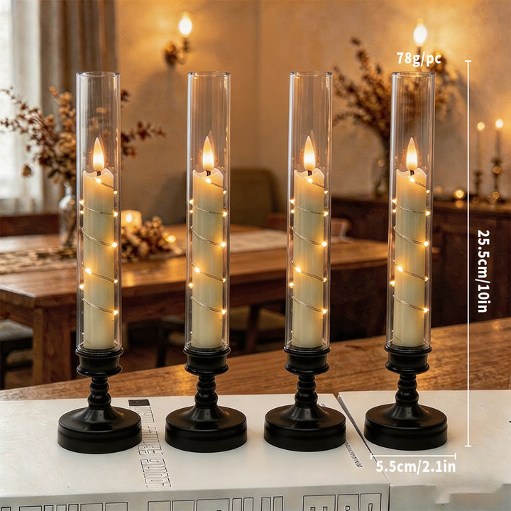 LED flameless table candle holder with glass hurricane and remote control