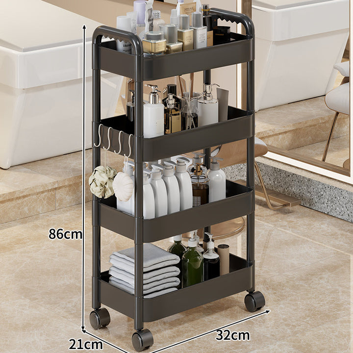 Three-Tier Rolling Mobile Storage Cart with Wheels and Removable Accessory Cups