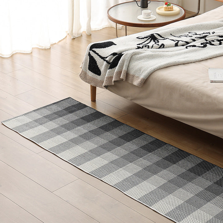 Flat woven bed runner and carpet runner with vibrant checked design