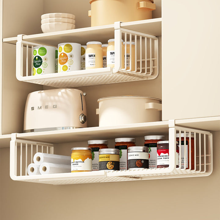 Under-Shelf Sliding Wire Storage Basket with Quick-Clip Mounts