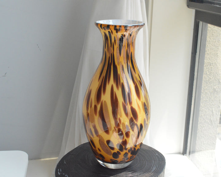 Polished Blown Glass Tapered Speckled Accent Vase