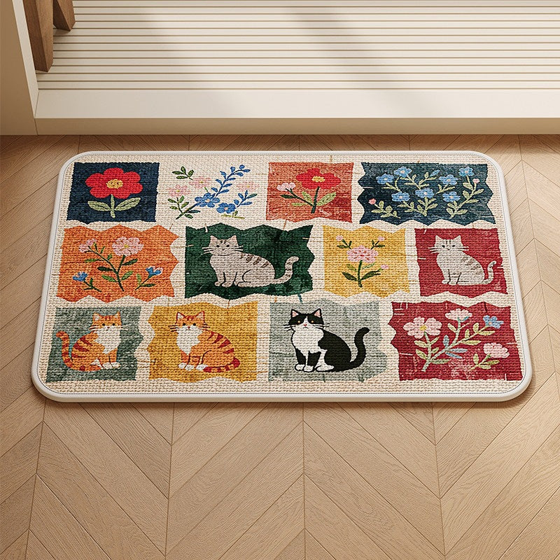 Patchwork Cat-Themed Area Mat