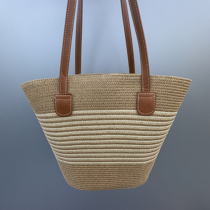 Basket bag with leather handles