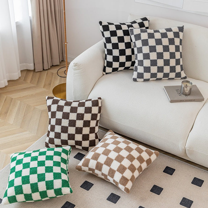 Plush Checkerboard Throw Pillow