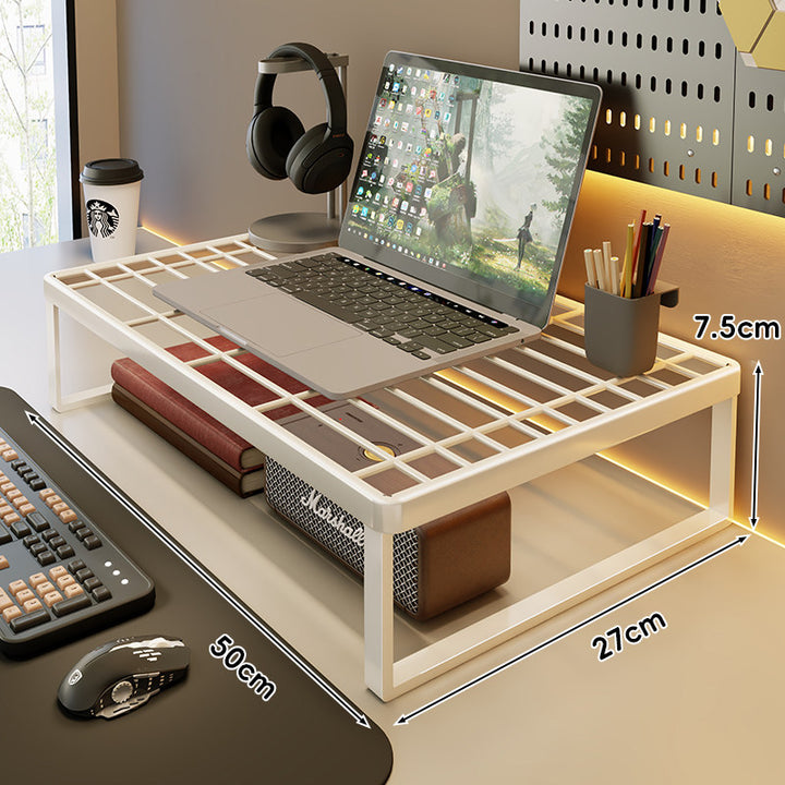 Ventilated Metal Grid Laptop & Monitor Riser with Under-Storage Shelf