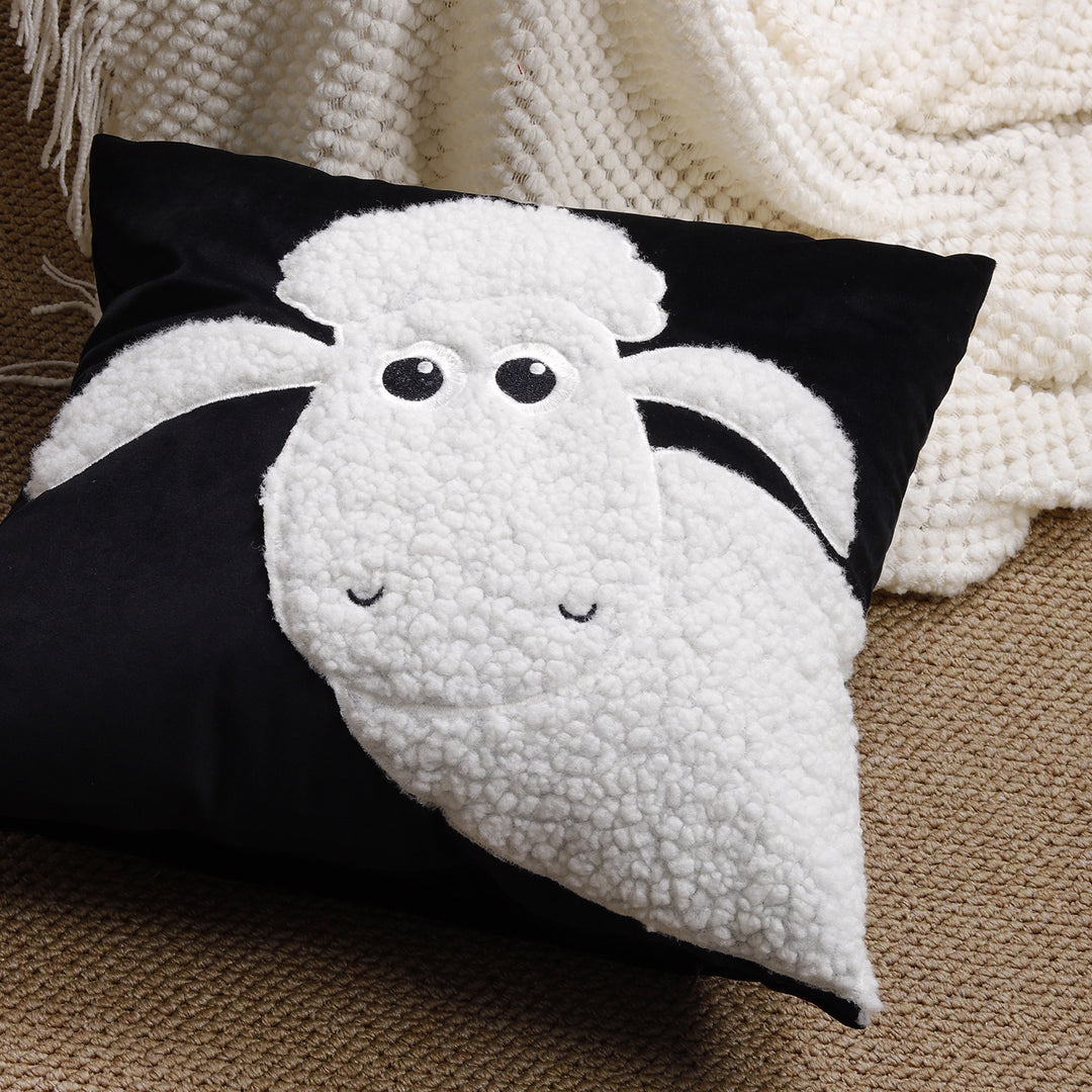 Plush Sherpa Appliqué Lamb Square Throw Pillow Cover with Hidden Zipper