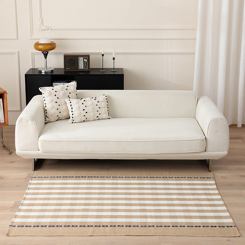 Striped Flat-Woven Cotton Rug in Kilim Style