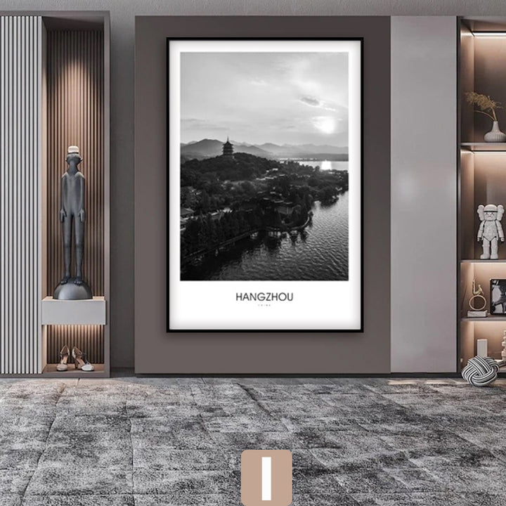 Framed Black and White London Cityscape Art Print
