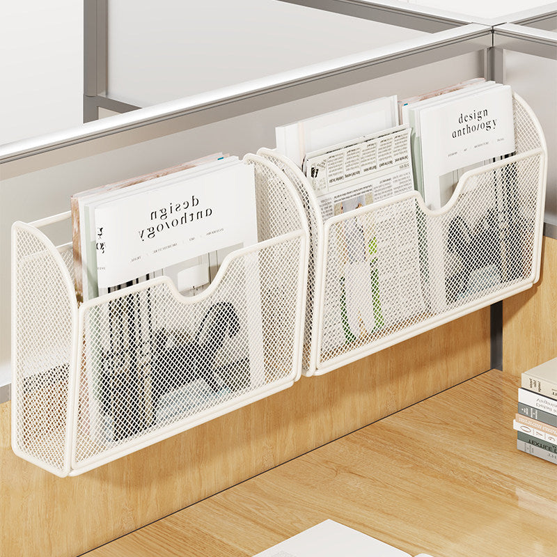 Metal Mesh Partition-Mounted Magazine & File Organizer