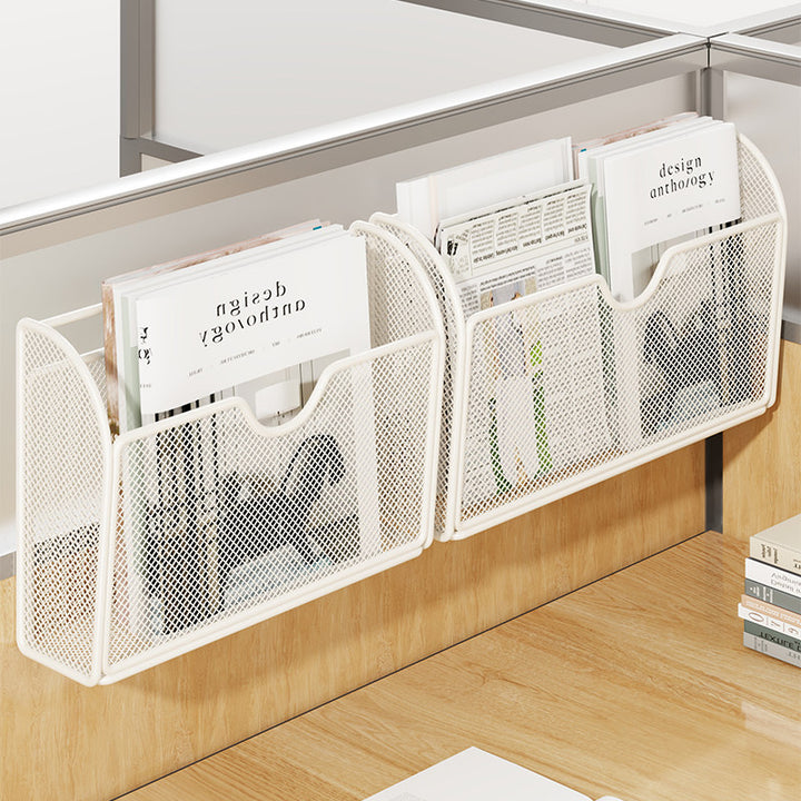 Metal Mesh Partition-Mounted Magazine & File Organizer