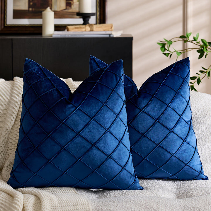 Quilted Diamond Velvet Throw Pillow Cover with Hidden Zipper and Plush Insert Support