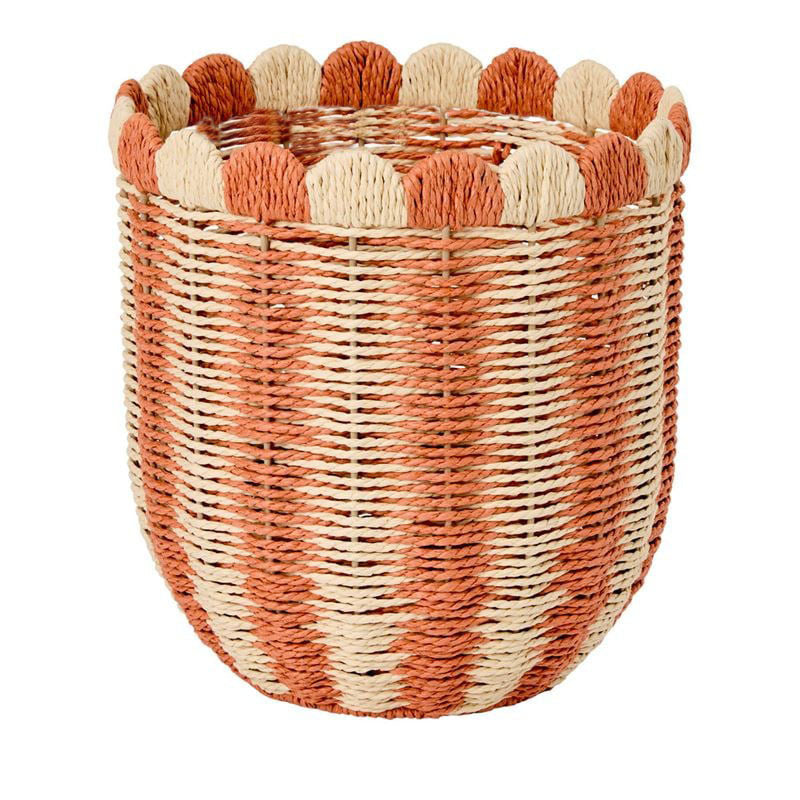 Handwoven storage basket with wave edge